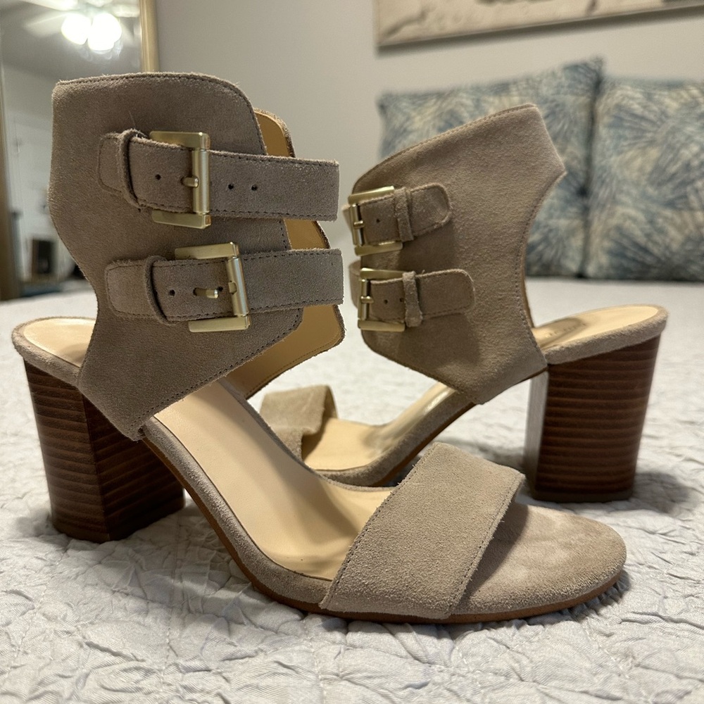 Elegant Taupe Heeled Sandals